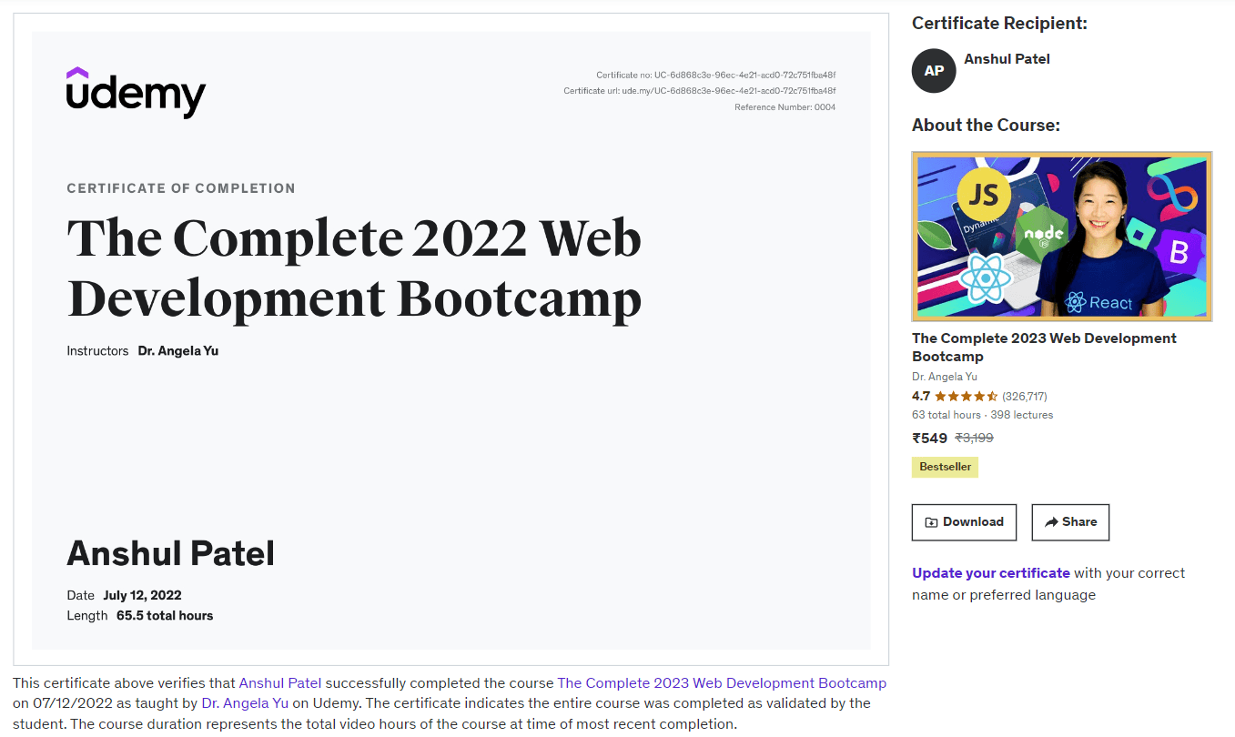 The Complete 2023 Web Development Bootcamp : By Dr. Angela Yu