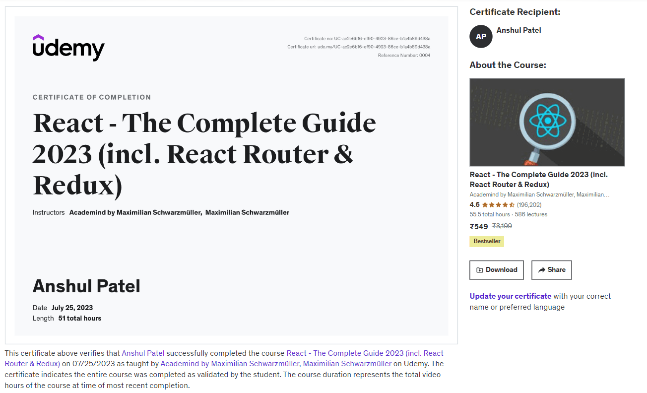 React - Complete Guide (Router, Redux, Next) : Maximilian Schwarzmüller